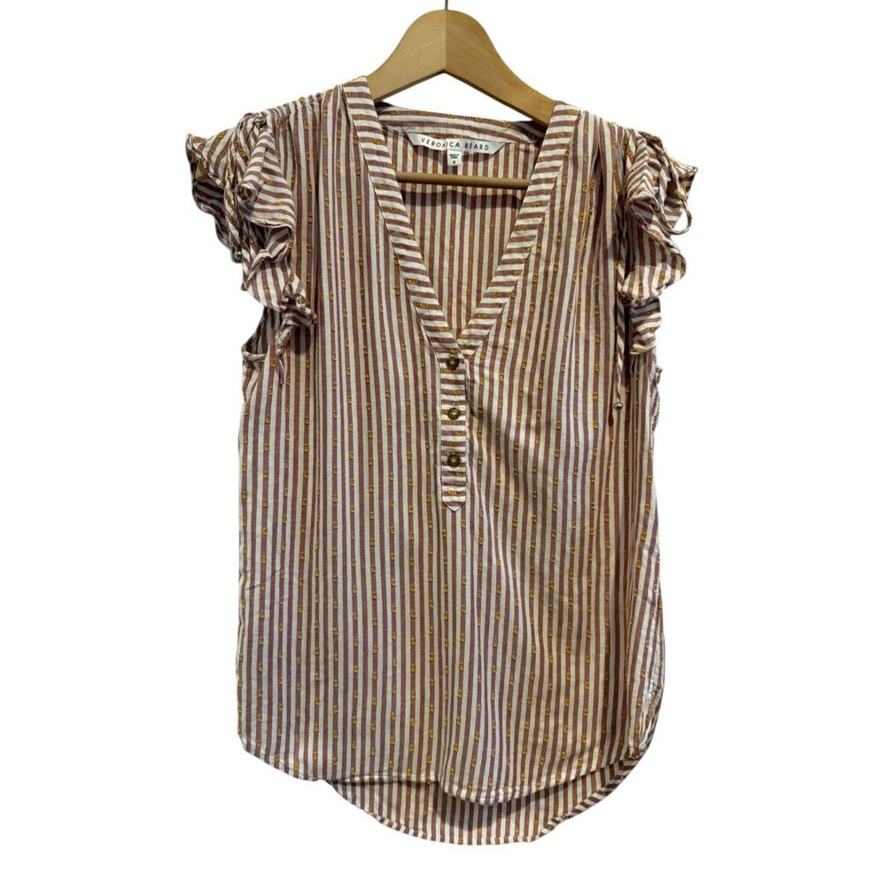 Veronica Beard Flutter Sleeve Striped Blouse Size 8